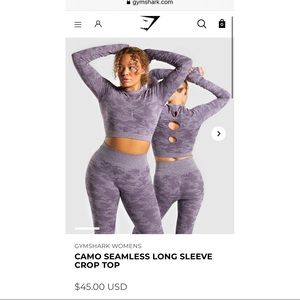 NWT Gymshark Camo Long Sleeve Crop Top Lavender